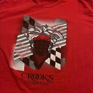 Crooks & Castles Red Short Sleeve Tee with Graphic Design